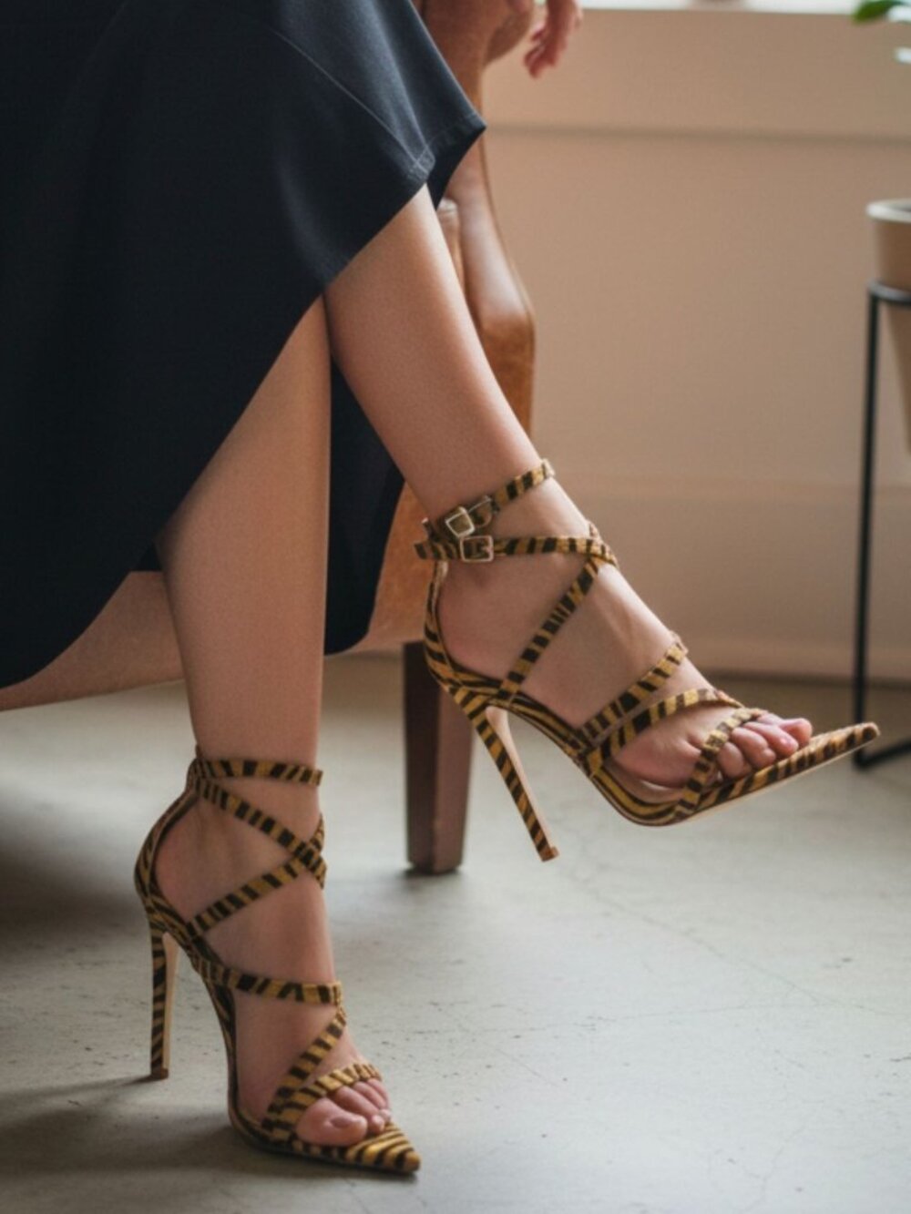 Zebra Print Strappy Stiletto High Heels With Adjustable Buckle Closure Bold Desi